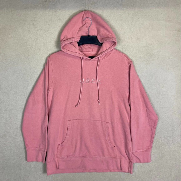 Obey‎ Worldwide Hoodie Mens M Pink Pouch Pocket Regular Fit - Picture 1 of 13